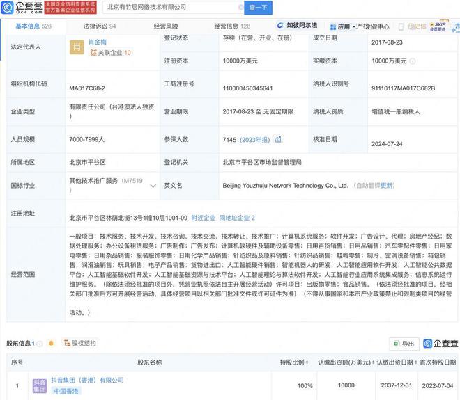 抖音旗下有竹居公司布局AI新賽道 人工智能理論與算法軟件開發成戰略重點